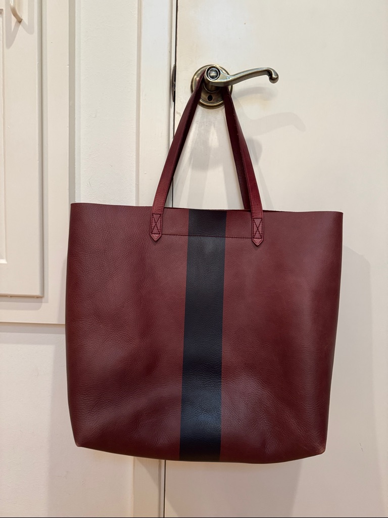 Madewell Transport Tote In Burgundy With Navy Stripe